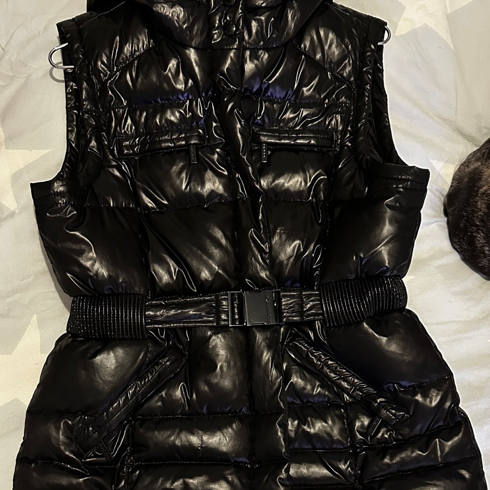 Michael Kors Black Quilted Vest with real fur hood